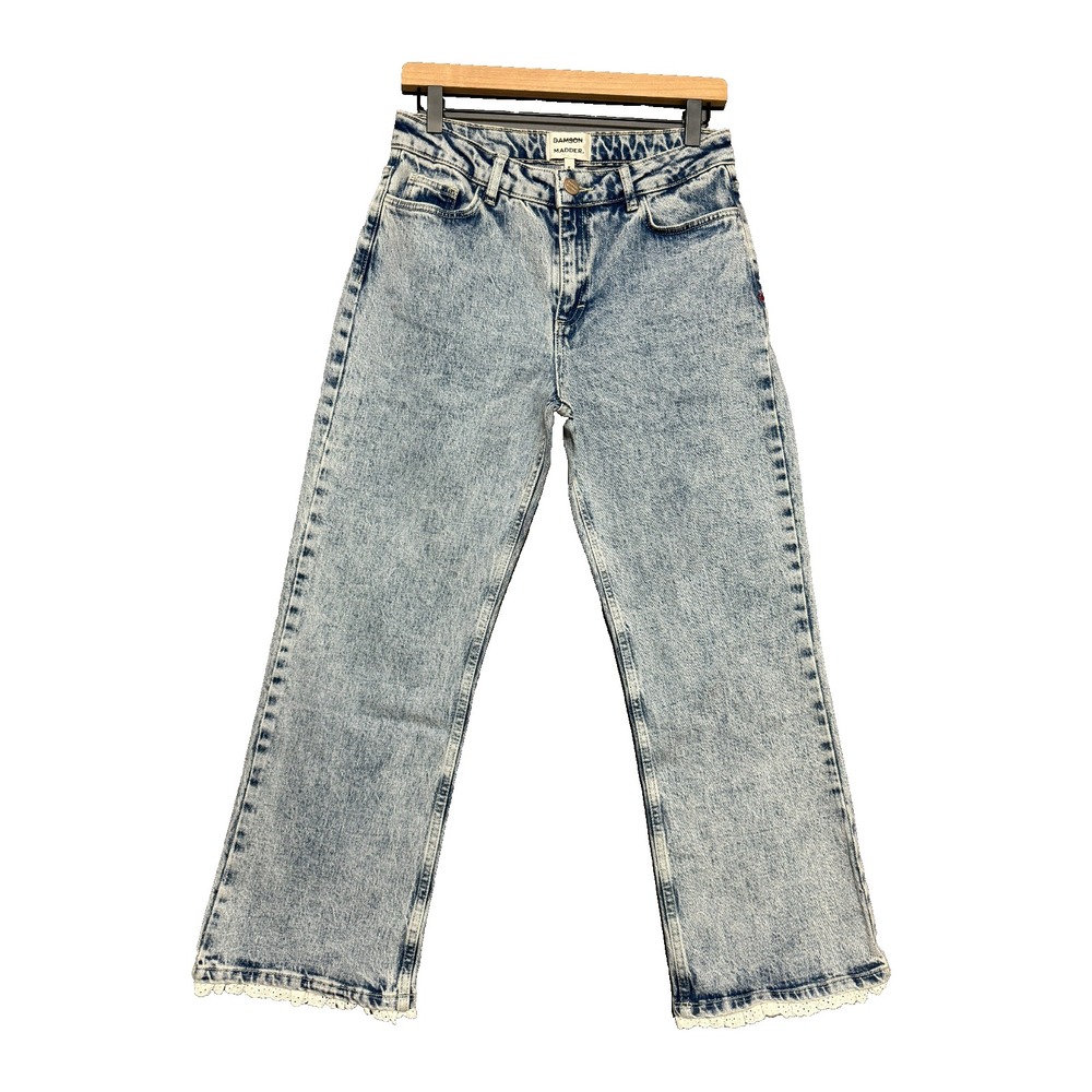 Damson Madder Straight Jeans Women 12 Blue Lace Acid Wash Cottagecore Coquette